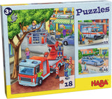 HABA Brandweerpuzzel - 3-delige set voor kinderen vanaf 3 jaar Kartonnen puzzel politie en ambulance - Bevordert de fijne motoriek en concentratie - 1302759001 Puzzel Naty Shop Standaardtitel