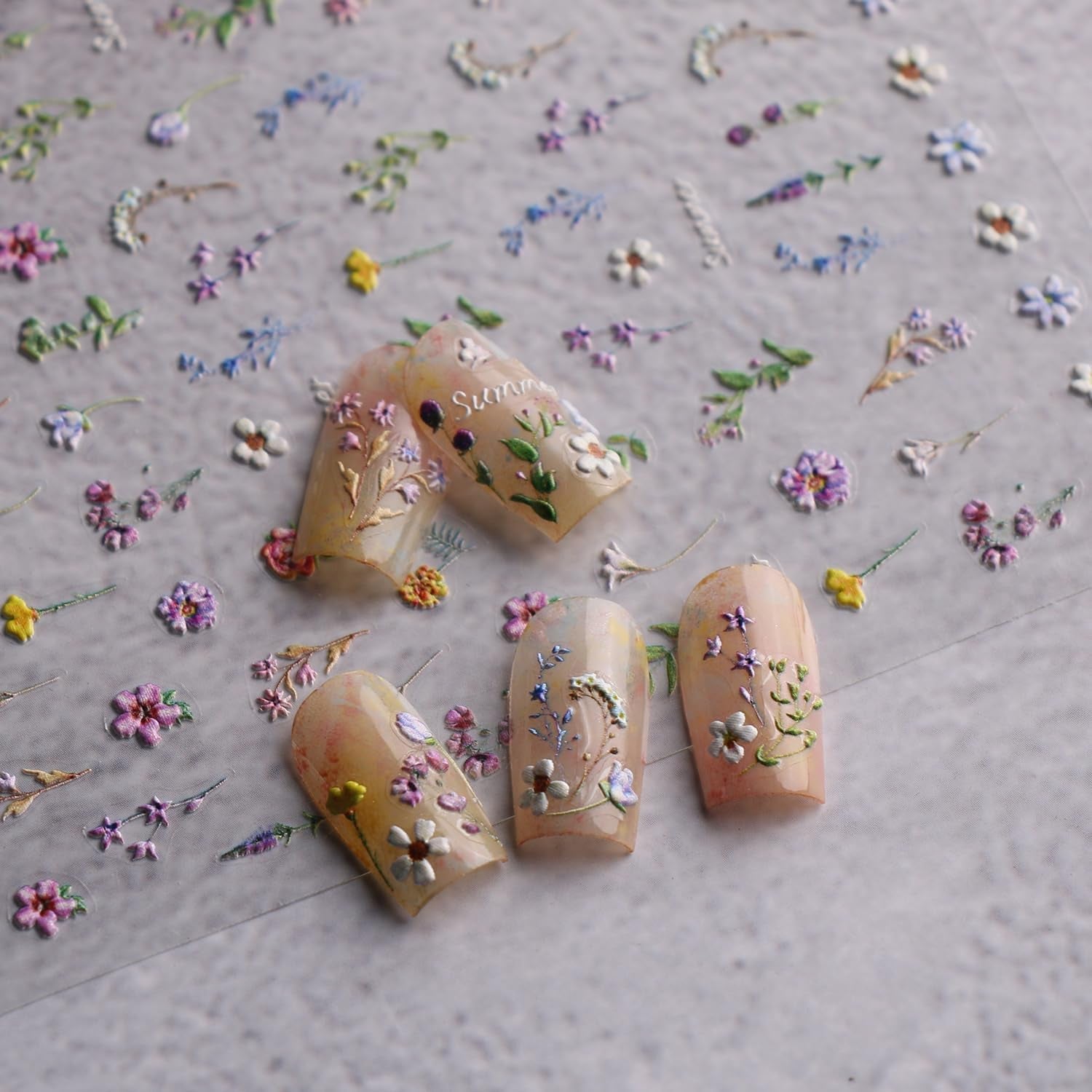 JMEOWIO 3D Nagelsticker Blume Frühling Sommer Floral Nail Art Sticker Selbstklebend Nagelaufkleber 5D Stereoskopische Decoratie Nageldesign Zubehör 1 Blatt