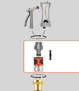 Gardena 39042-M metalen snelkoppelingsstartset voor tuinslangen, snelkoppelingen en accessoires in enkele seconden, 4-delig inclusief lekvrije adapters voor stekker en stopcontact