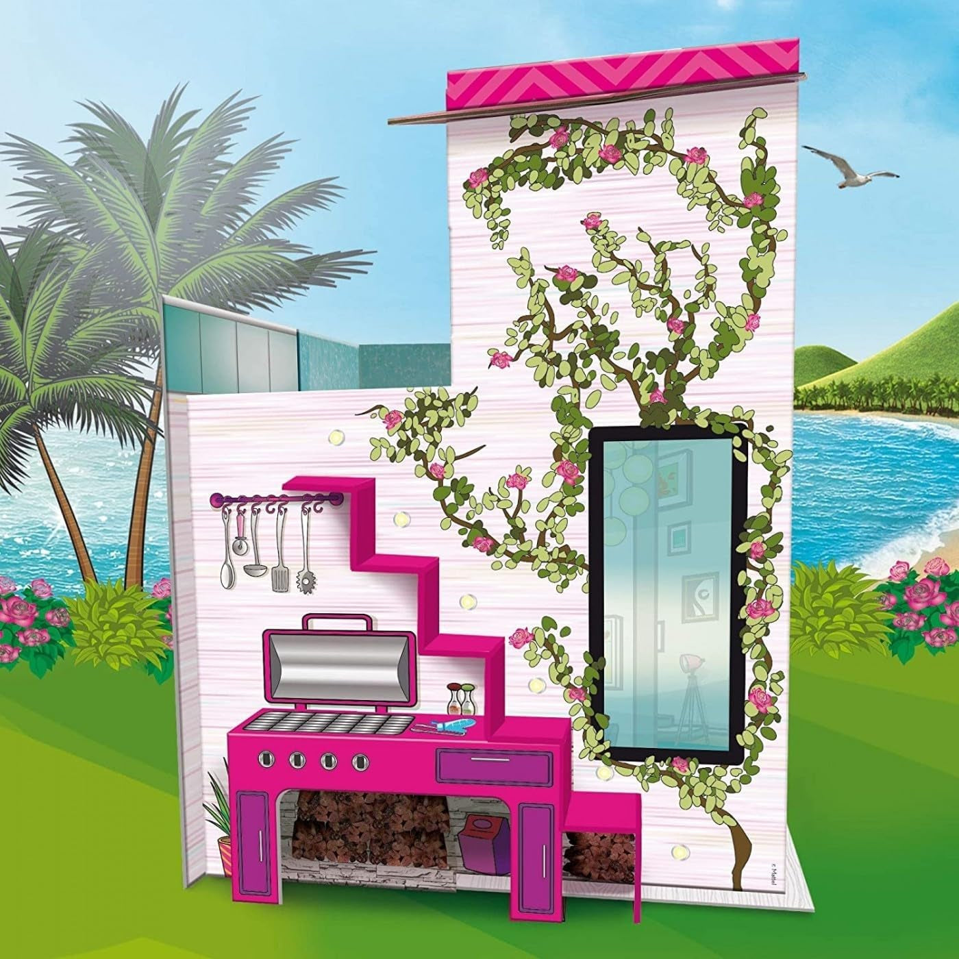 Lisciani - Poppenhuis - Barbie vakantievilla met pop - Fantastisch spel - Kartonnen huis om in elkaar te zetten en te versieren - Creatieve vrije tijd - Voor meisjes vanaf 4 jaar Naty Shop poppenhuizen