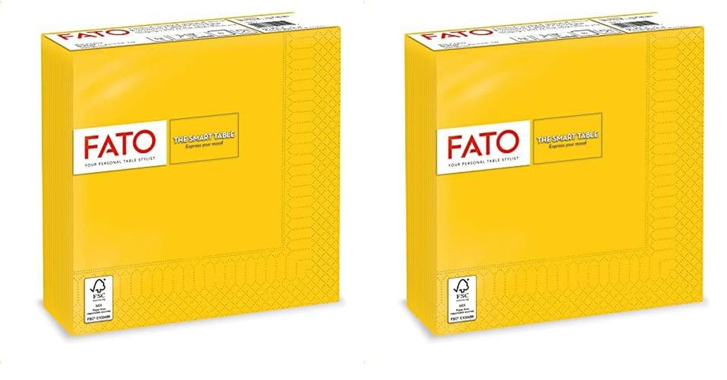 , Papieren wegwerpservetten, Ideaal voor informele lunches en buffetten, Verpakking van 50 servetten, Maat 33X33, 4-voudig, 2-laags, Geel, 100% puur cellulosepapier, FSC-gecertificeerd
