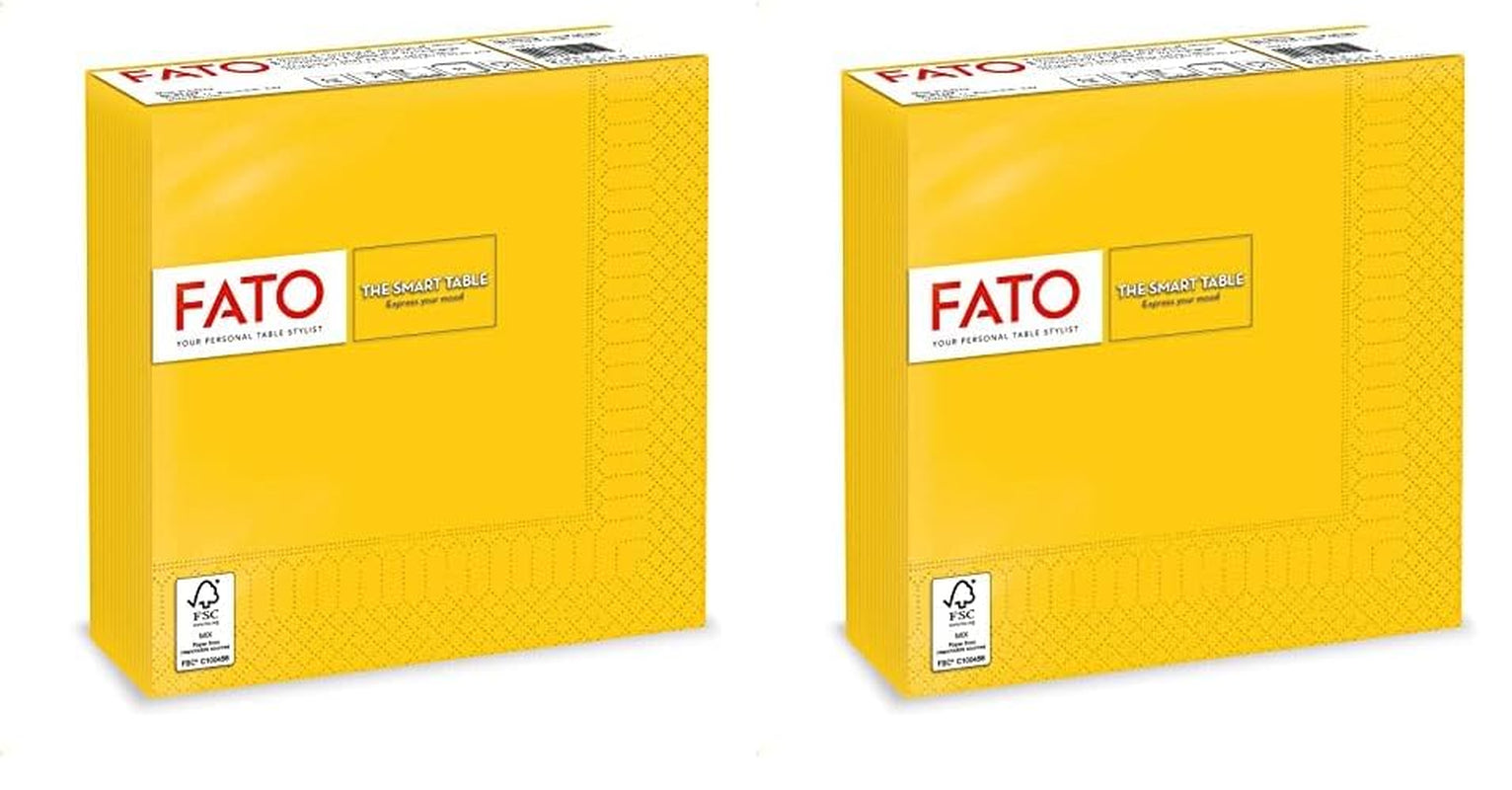 , Papieren wegwerpservetten, Ideaal voor informele lunches en buffetten, Verpakking van 50 servetten, Maat 33X33, 4-voudig, 2-laags, Geel, 100% puur cellulosepapier, FSC-gecertificeerd