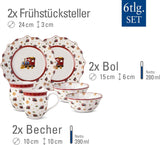 Villeroy & Boch - Toy's Delight ontbijtset voor 2 personen, locomotiefontwerp, 6-delig, kleurrijk, Kerstmis, serviesset met borden, kopjes en schalen voor ontbijt, kerstservies, premium porselein