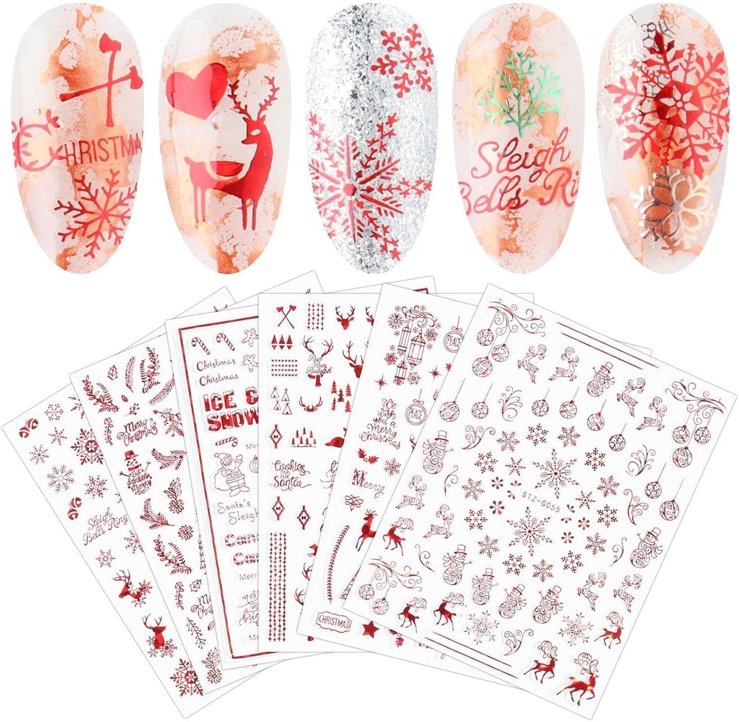 9 Blatt Nagelsticker Weihnachten Nagelaufkleber Selbstklebend Weiß Rentier Schneemann Nail Art Sticker Decoratie Nageldesign Zubehör