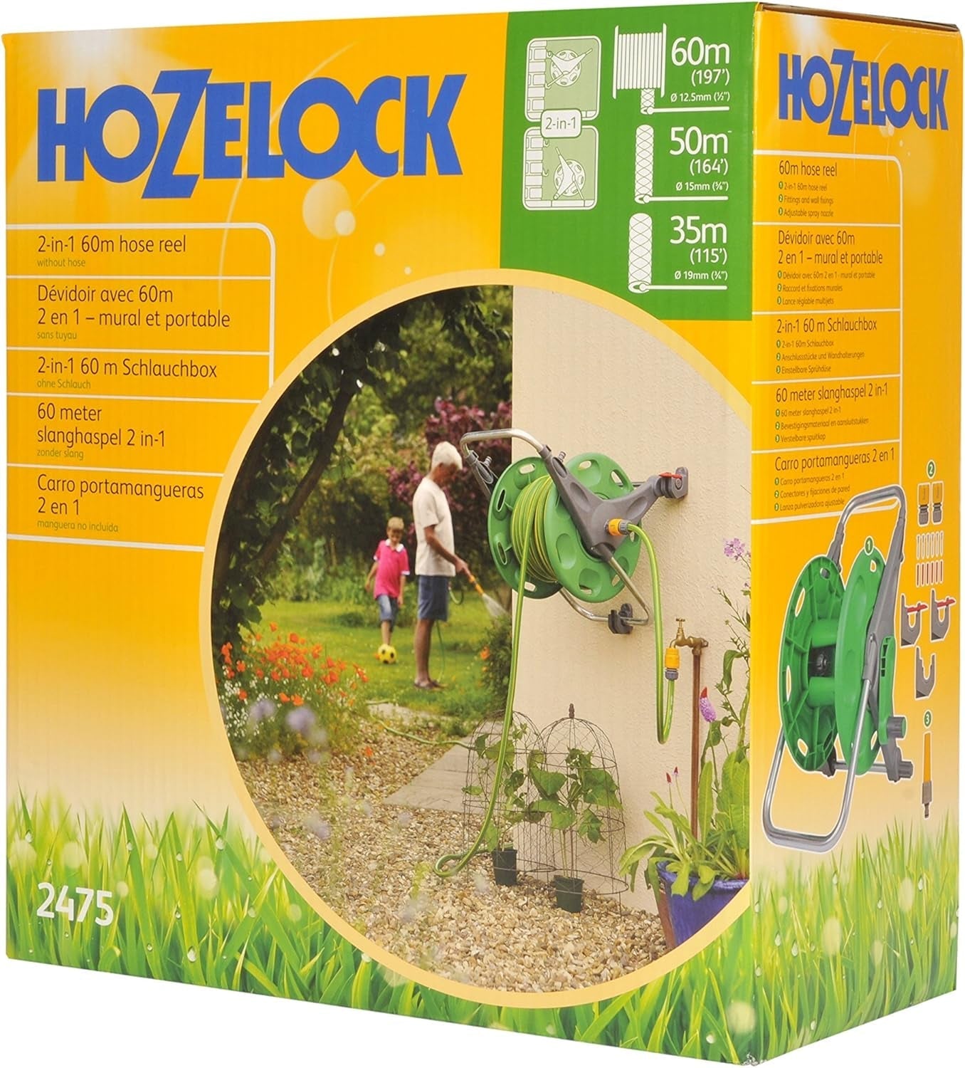 HOZELOCK - 2 in 1 slanghaspel (steunlijn niet inbegrepen) 60 m: Vrijstaand of aan de muur gemonteerd, gemakkelijk te dragen maar stevig en duurzaam. Flexibel gebruik in de tuin [2475R0000]