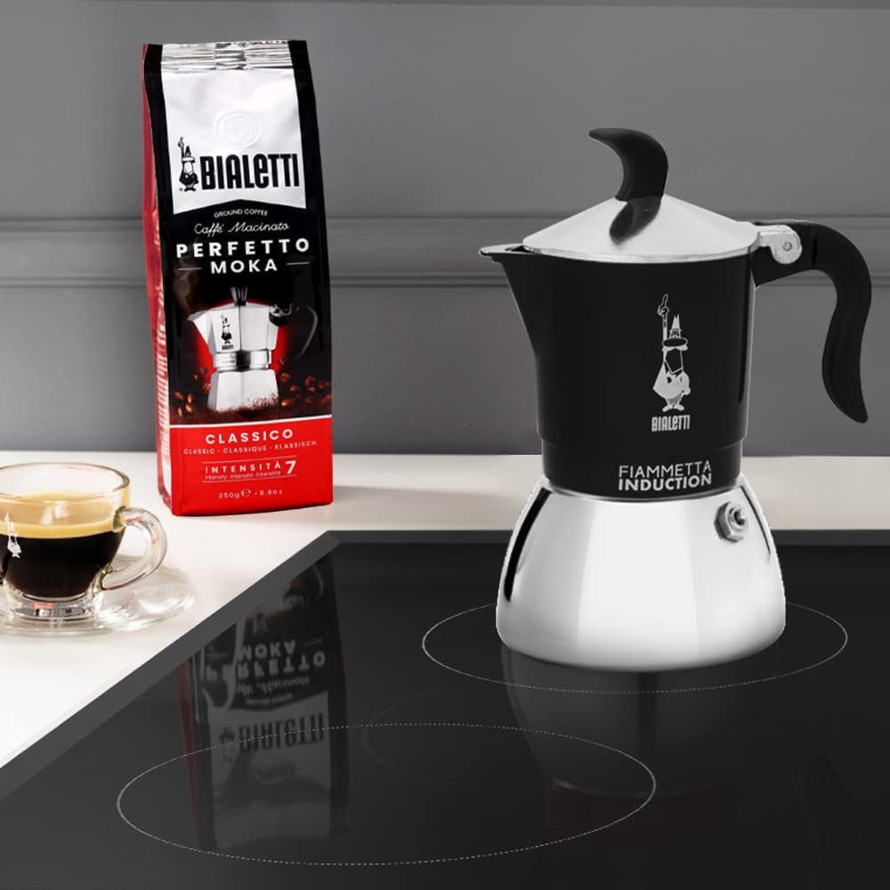 Bialetti Fiammetta inductiekoffiezetapparaat, 2 kopjes (100 ml), geschikt voor alle soorten kookplaten, elegant design, zwart