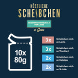 Felix Delicious Nat gesneden kattenvoer in gelei, verschillende smaken uit water, verpakking van 6 (6 x 10 zakjes van elk 80 g)