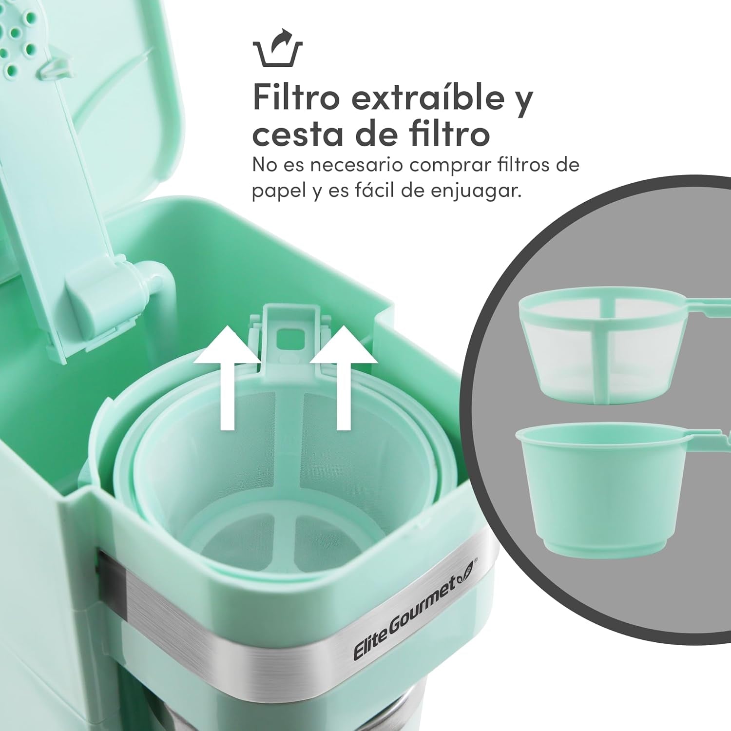 EHC113M# Compact persoonlijk filter-espressoapparaat voor één portie met roestvrijstalen thermische reismok aan de binnenkant van gemalen koffie, herbruikbaar filter mintgroen 400 ml
