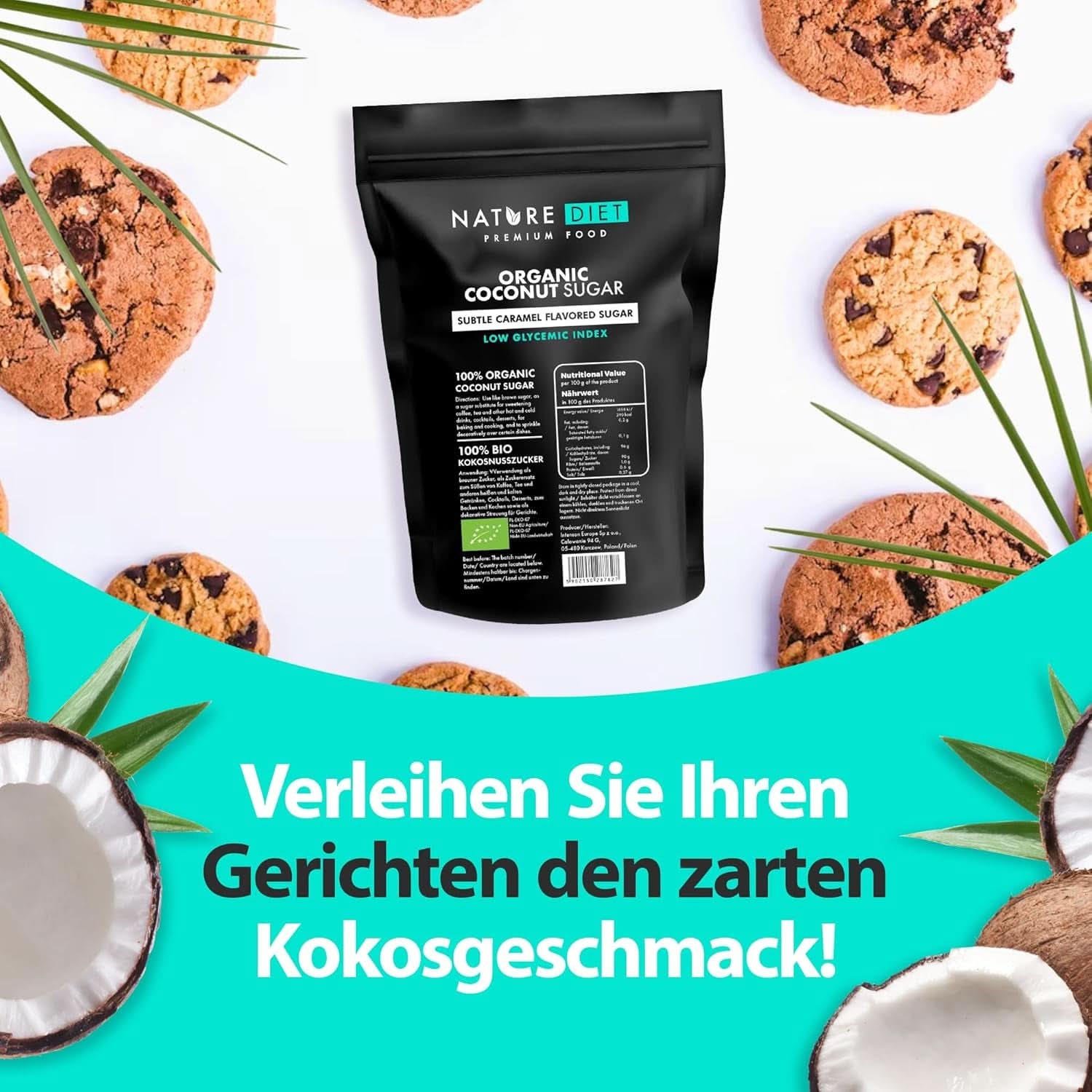 Biologische kokossuiker, karamelsmaak, 1,5 Kg Zoetstoffen Naty Shop