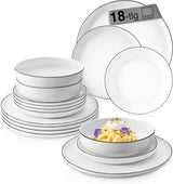 ZANGER | Marlo serviesset met zwarte en witte rand, 18-delige porseleinen serviesset voor 6 personen, wit met zwarte accenten, dinerborden, dessertborden en schalen, modern design | DE PREMIUM COLLECTIE