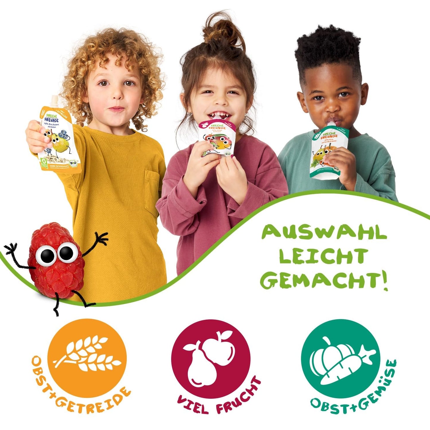 FRECHE FREUNDE Bio Quetschie Appel, Birne & Maracuja, Fruchtmus mit Obst im Quetschbeutel voor baby's vanaf 6 maanden, veganistisch, 6er-pakket (6 x 100 g)