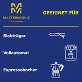 Espressobonen Martermühle Cioccolato 500g Sterk | Arabica/Robusta | Smaken: Macadamianoten, melkchocolade | Licht gebrande hele espressobonen, lage zuurgraad