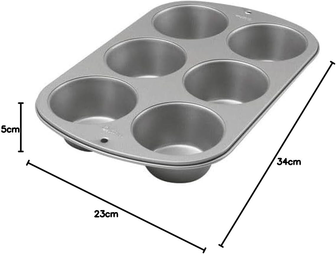 Wilton 445291 445291 Jumbo muffinpan, antiaanbaklaag, 6 gaten, 4,5 X 22,2 X 34,2 cm, staal Bakvormen en bakplaten Naty Shop