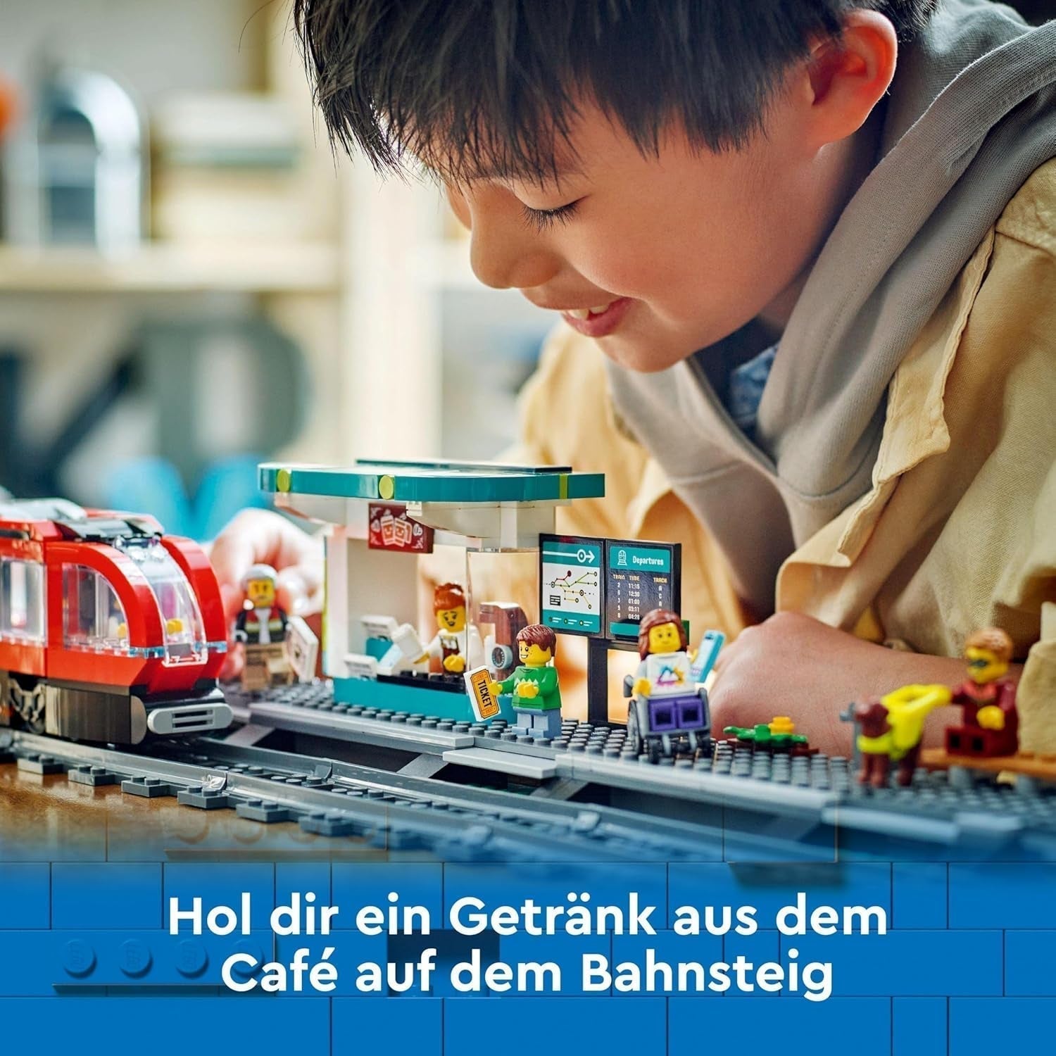 LEGO City tram met station, cadeau-idee voor voertuigspeelgoedfans vanaf 7 jaar, met 6 minifiguren en een geleidehond voor rollenspellen, bouwspeelgoed 60423 Bouwsets Besuche den LEGO-Store