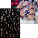 JMEOWIO Nagelsticker Weihnachten Gold Glitter Silber 8 Blatt Nail Art Sticker Selbstklebend Nagelaufkleber Schneeflocke Winterurlaub Decoratie Nageldesign Zubehör