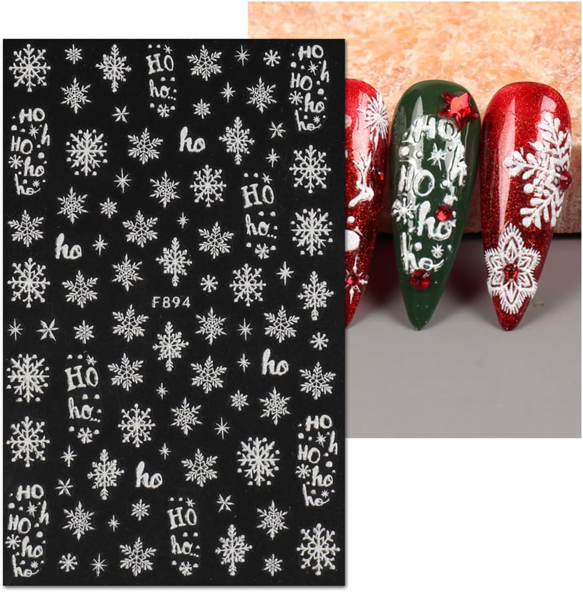 JMEOWIO Nagelsticker Weihnachten Weiß Glitter 8 Blatt Nail Art Sticker Selbstklebend Nagelaufkleber Schneeflocke Winter Holiday Decoratie Nageldesign Zubehör