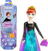 Mattel Disney The Ice Queen Anna Fashion Doll Set, Spin & Reveal met 11 verrassingen, waaronder 5 accessoires, 5 stickers en een speelscène, geïnspireerd op de Disney-film, HXD27 Naty Shop Dolls Standaardtitel
