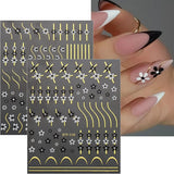 JMEOWIO Nagelsticker Herz Linien Blumen 9 Blatt Nail Art Sticker Selbstklebend Nagelaufkleber Bunte Decoratie Nageldesign Zubehör