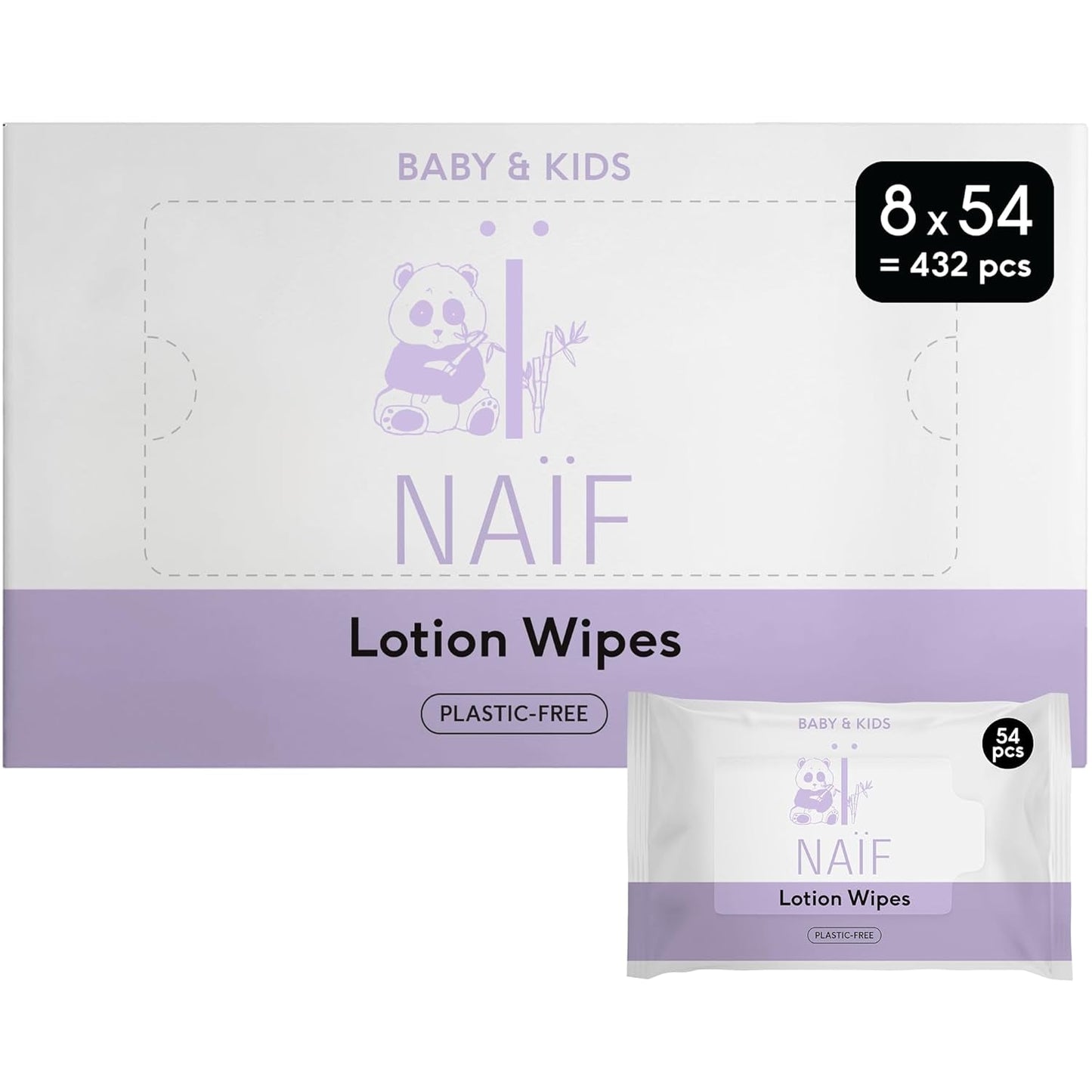 Naïf - Vochtige doekjes met plasticvrije lotion - 1296 stuks (24 pakjes van 54 doekjes) - voor baby's en kinderen - Babybillen, lichaam en gezicht - met Aloë Vera en Bamboe - 0% Geur en Alcohol