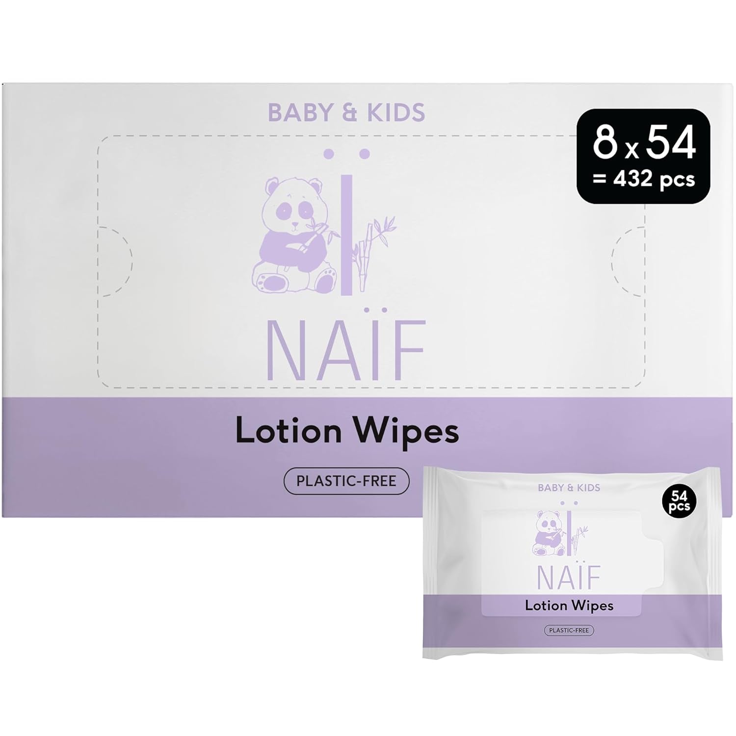 Naïf - Vochtige doekjes met plasticvrije lotion - 1296 stuks (24 pakjes van 54 doekjes) - voor baby's en kinderen - Babybillen, lichaam en gezicht - met Aloë Vera en Bamboe - 0% Geur en Alcohol