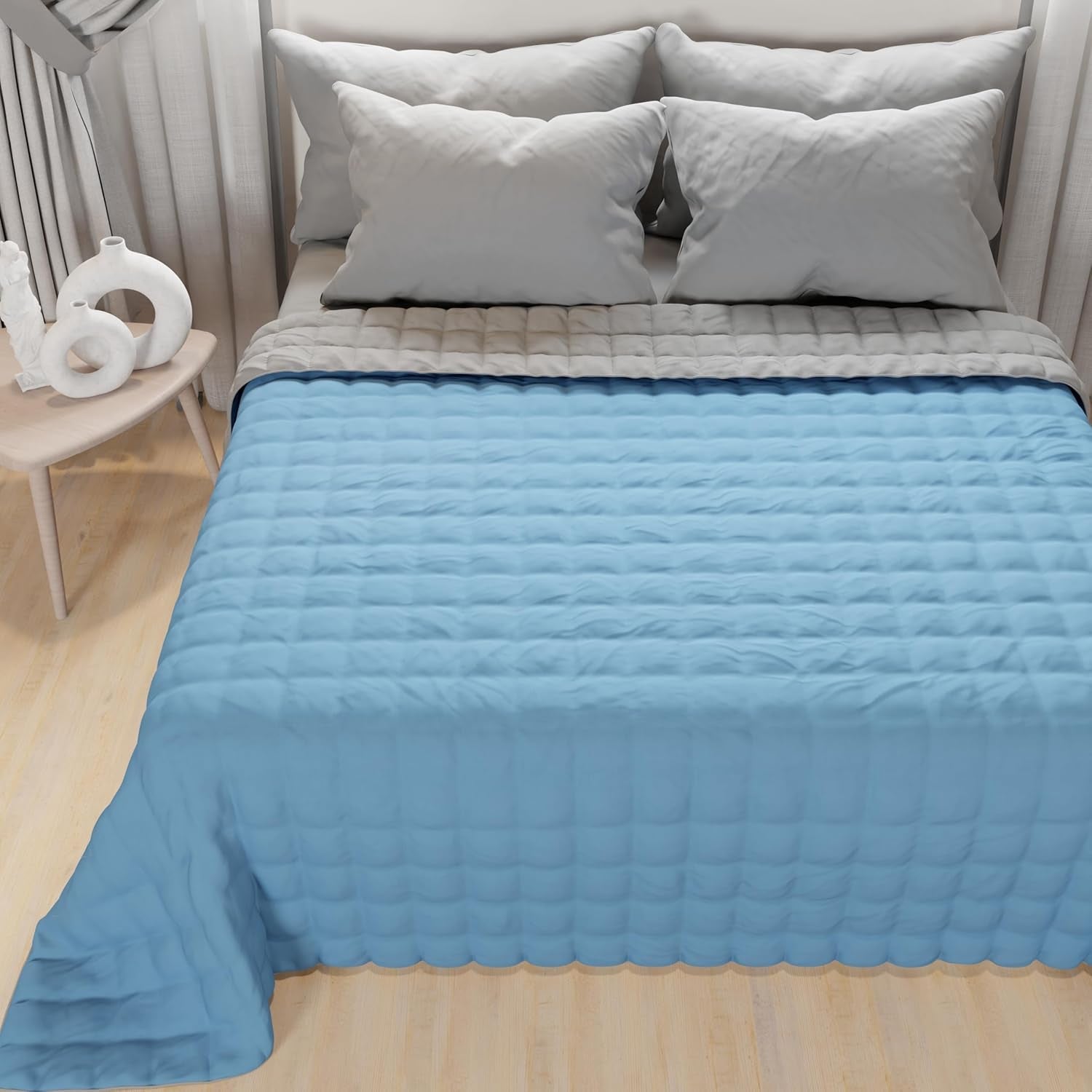 PETTI Artigiani Italiani - Eenpersoonsbedovertrek, dubbelzijdige sprei, verensprei, nachtblauw, wit, 100% Made in Italy