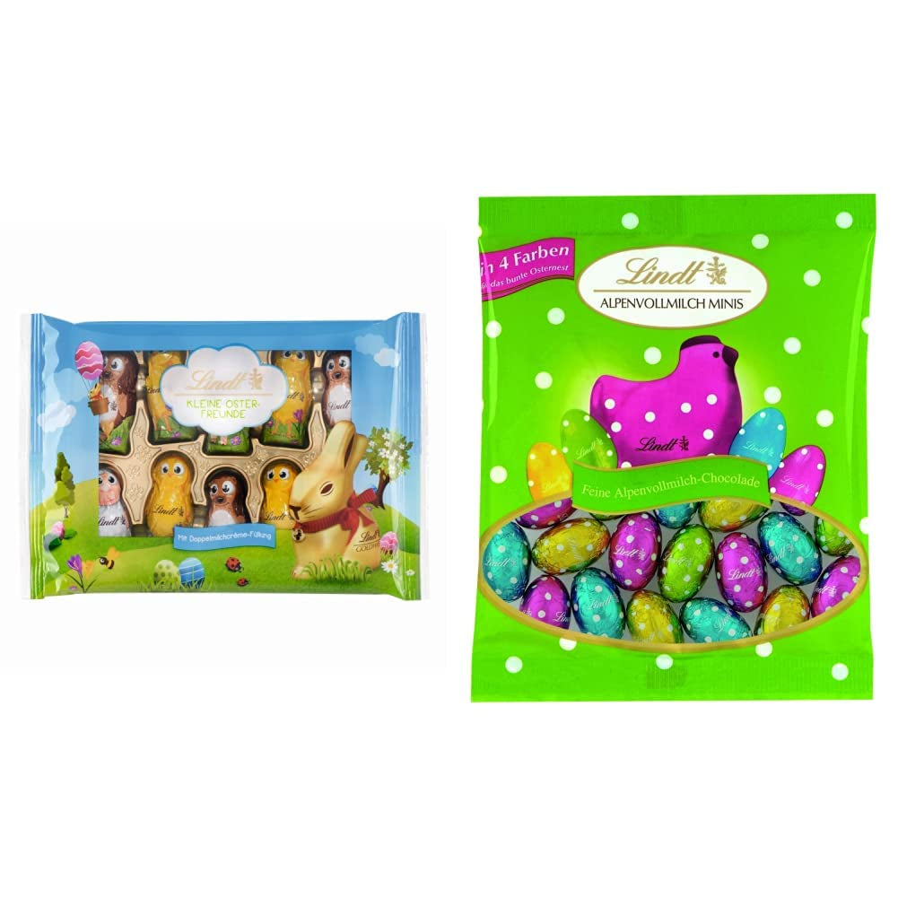 Kleine paasvriendjes met chocolade | 2 x 100 g mini-eieren met chocoladedecoratie en alpenmelk | 2 x 180 g zakjes | Premium melkchocolade-eieren, vrolijk en kleurrijk verpakt, in vier kleuren voor Pasen