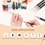 Nagelborstels, 5-delige nagelcontourborstels, schilderontwerpborstelset, nagelpunt tekengereedschap voor lange lijnen, dunne details, fijne tekening in maat 6/9/12/15/18 mm, zwart