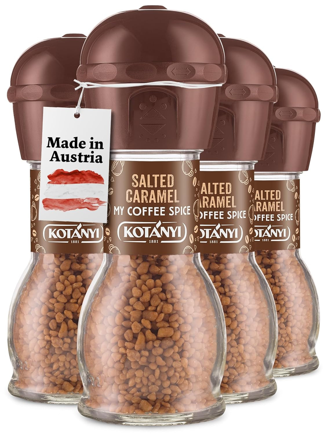 Kotanyi gezouten karamel koffietopping | feiner Caramellgeschmack, 4er-pakket (4 x 65 g)