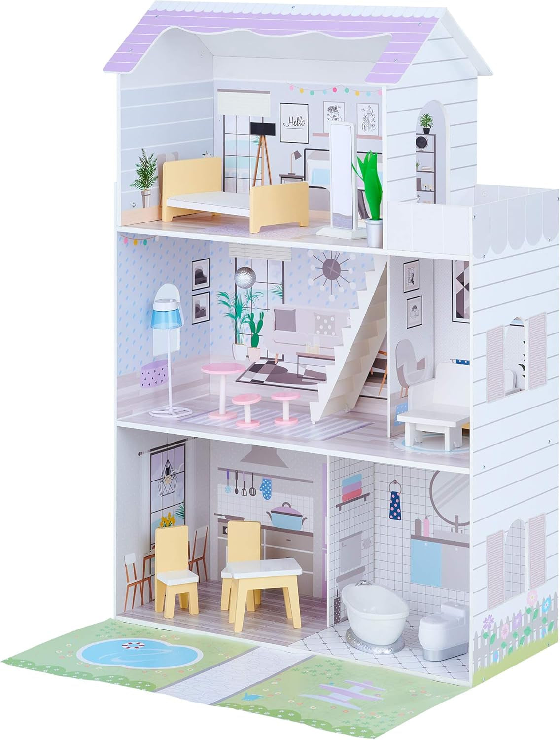 Teamson Kids Olivias Little World gigantisch poppenhuis met 16 poppenaccessoires, houten poppenhuis met meubilair, 3 verdiepingen, kinderpoppenhuis voor poppen van 30 cm/12 inch, vanaf 3 jaar Poppenhuizen Naty Shop Standaardtitel