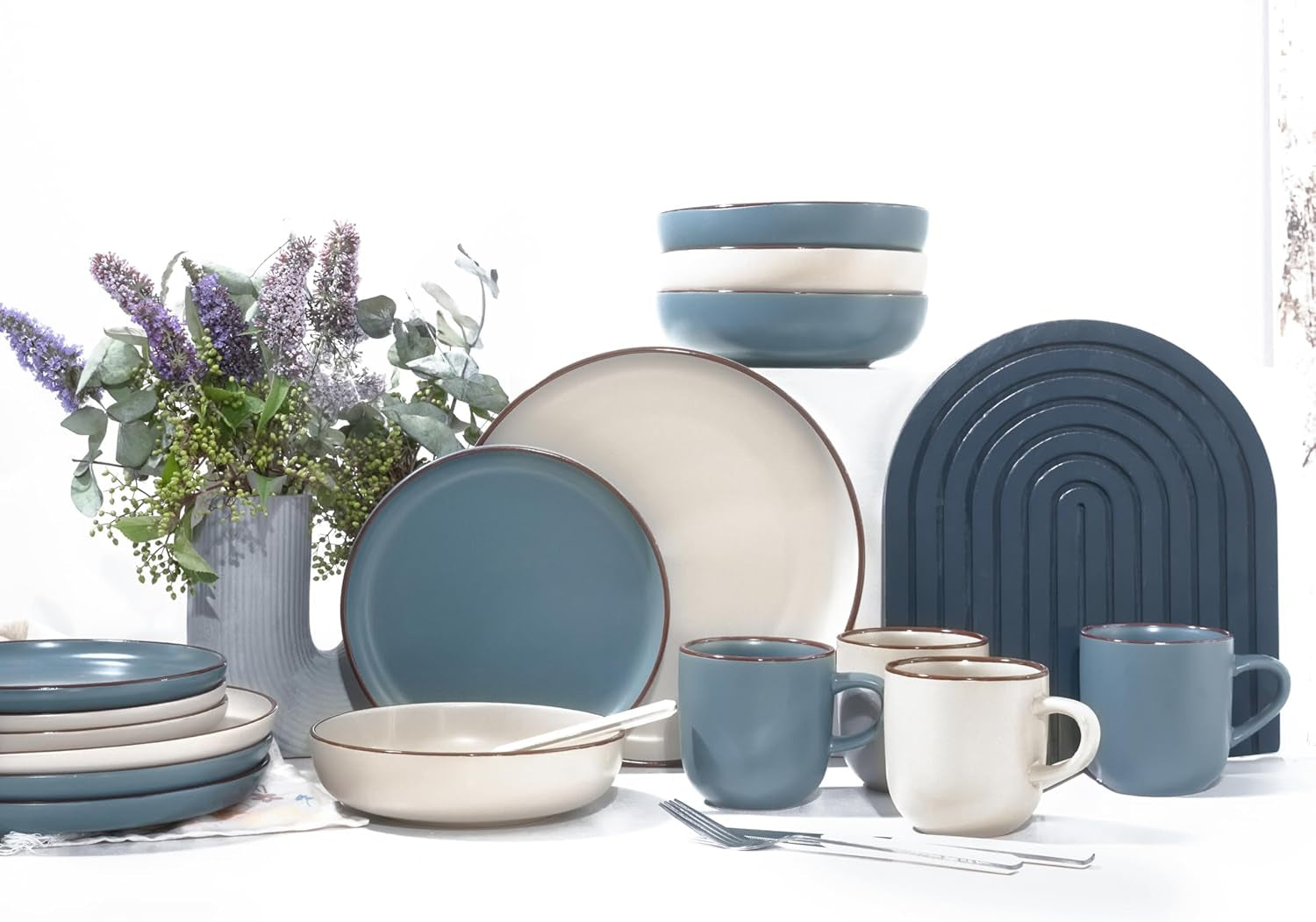 CreaTable, 21016, moderne Scandic blauw-grijze serie, 16-delige serviesset, porseleinen combiservies, vaatwasmachine- en magnetronbestendig, kwaliteitsfabricage