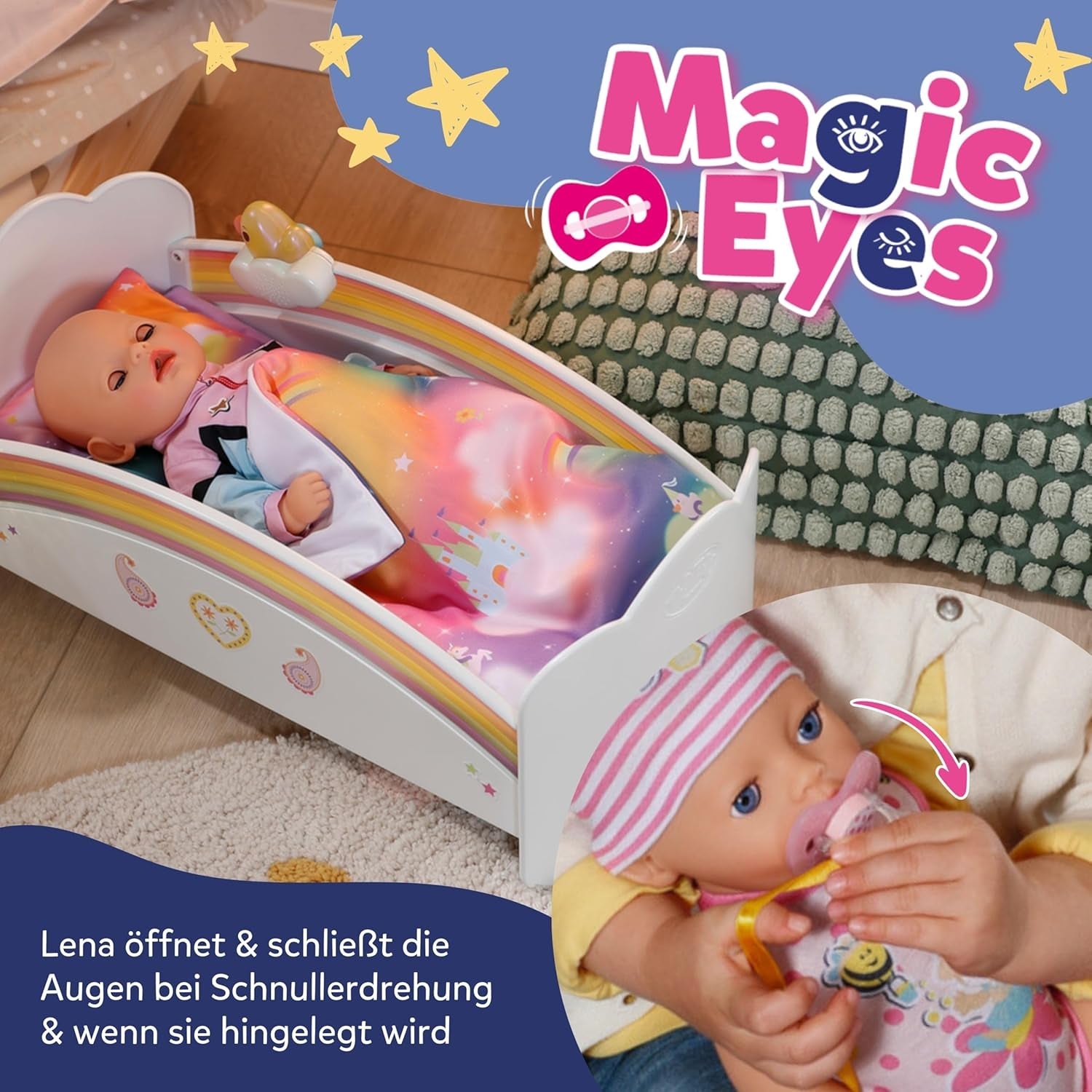 BABY Born Lena (Meisje) - babypop 36 cm - 7 functies, inclusief accessoires en matras - Werkt geheel zonder batterijen - Geschikt voor kleine kinderen vanaf 1 jaar