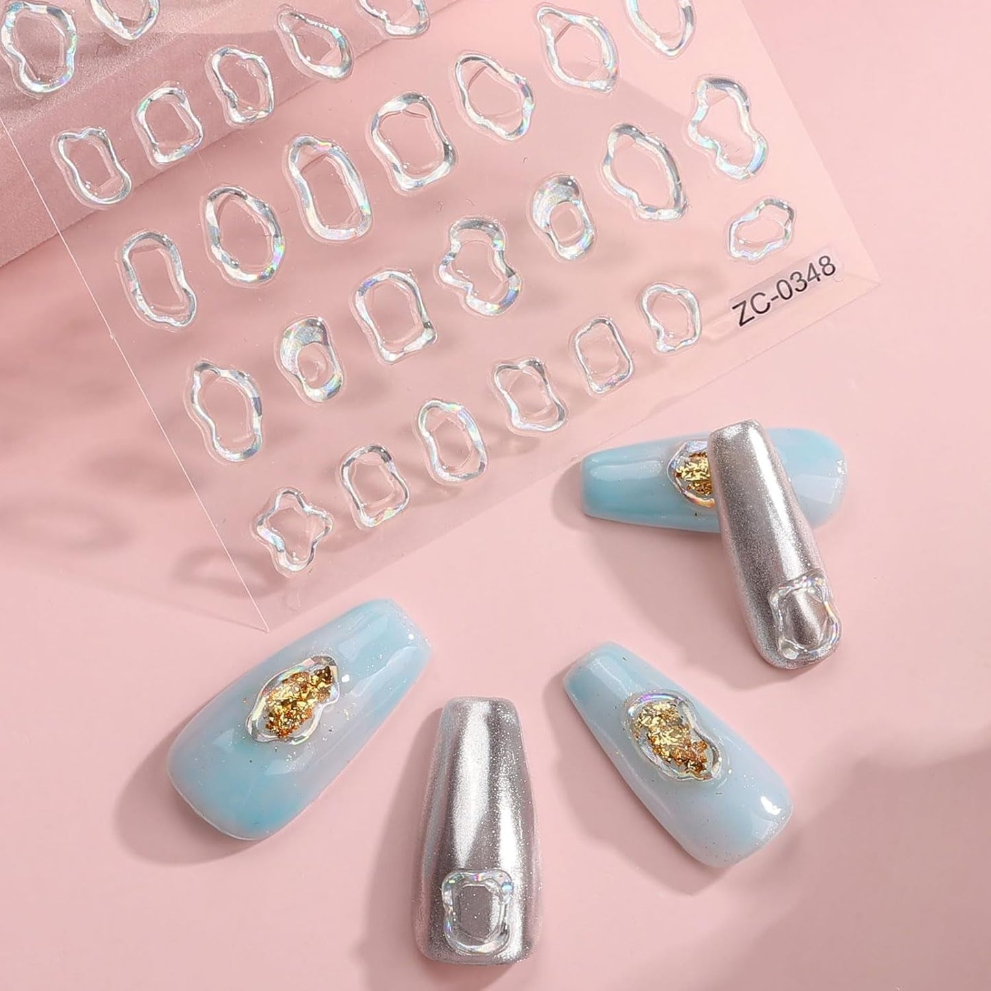 JMEOWIO 6 Blatt 3D Nagelsticker Goldene Onregelmatige Geometrische Nail Art Sticker Selbstklebend Nagelaufkleber 5D Stereoskopische Decoratie Nageldesign Zubehör