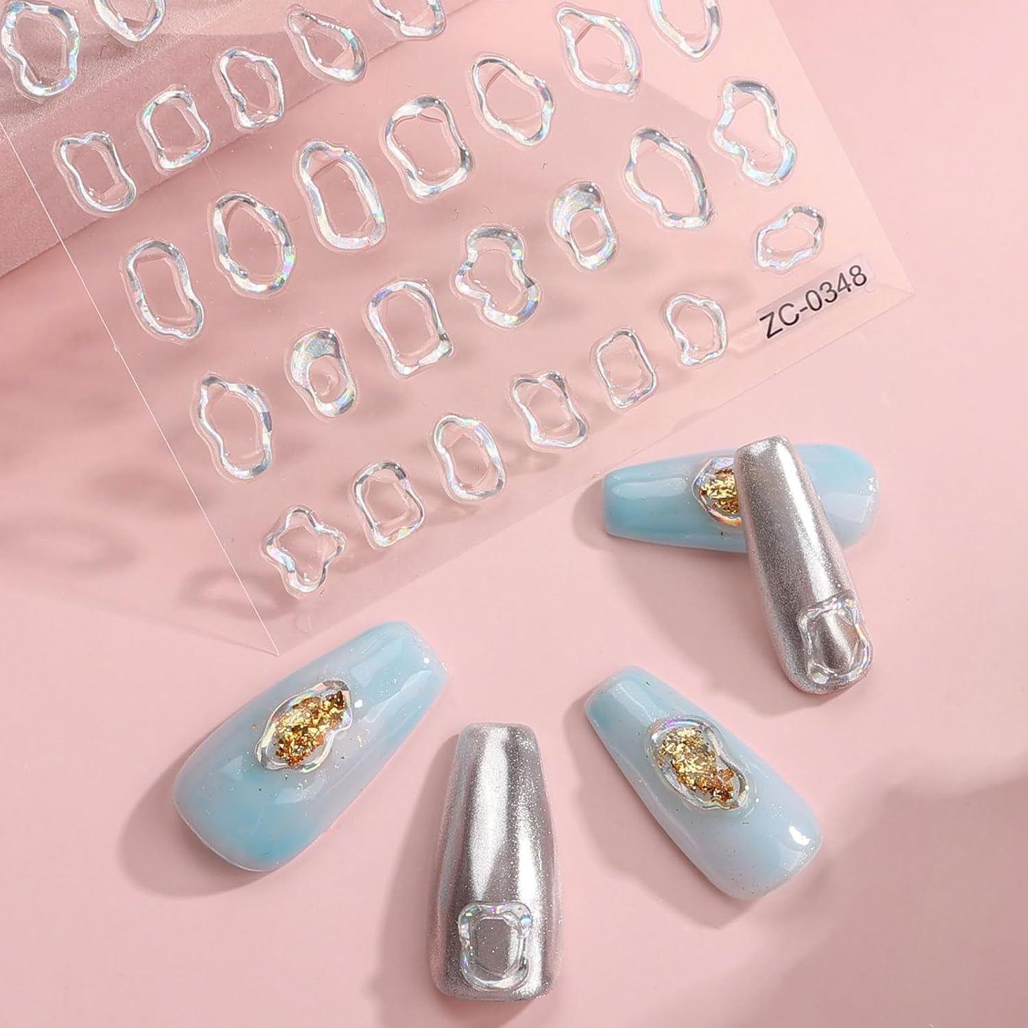 JMEOWIO 6 Blatt 3D Nagelsticker Goldene Onregelmatige Geometrische Nail Art Sticker Selbstklebend Nagelaufkleber 5D Stereoskopische Decoratie Nageldesign Zubehör