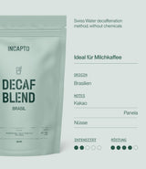 Incapto Ganze Entkofeinierte Kaffeebohnen | Ohne Chemikalen | Mischung aus 100% Arabica-Kaffee aus Brasilien | Ungemahlen Espresso Bohnen | Zwitserse waterdecafékoffie, pak 500 g