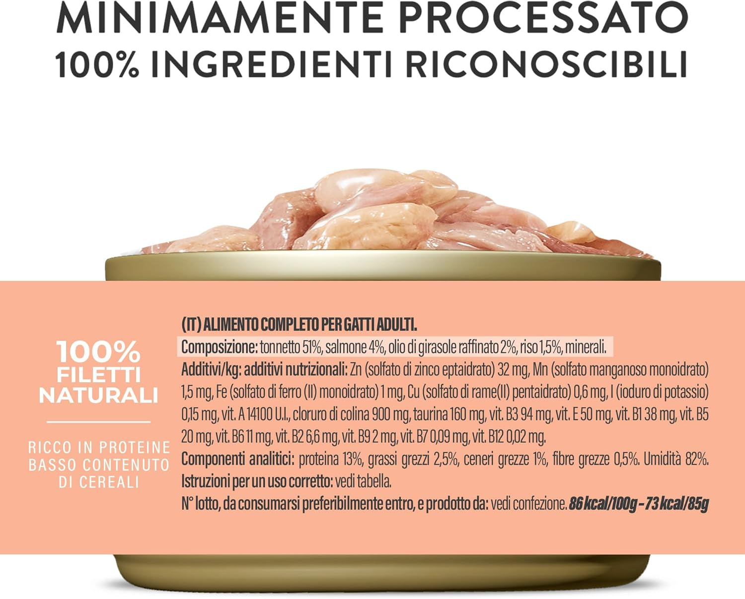 Zalmtonijn in gelei, compleet natvoer voor katten, ingeblikt, met toegevoegde vitaminen, 100% natuurlijk, 6 x 85 g