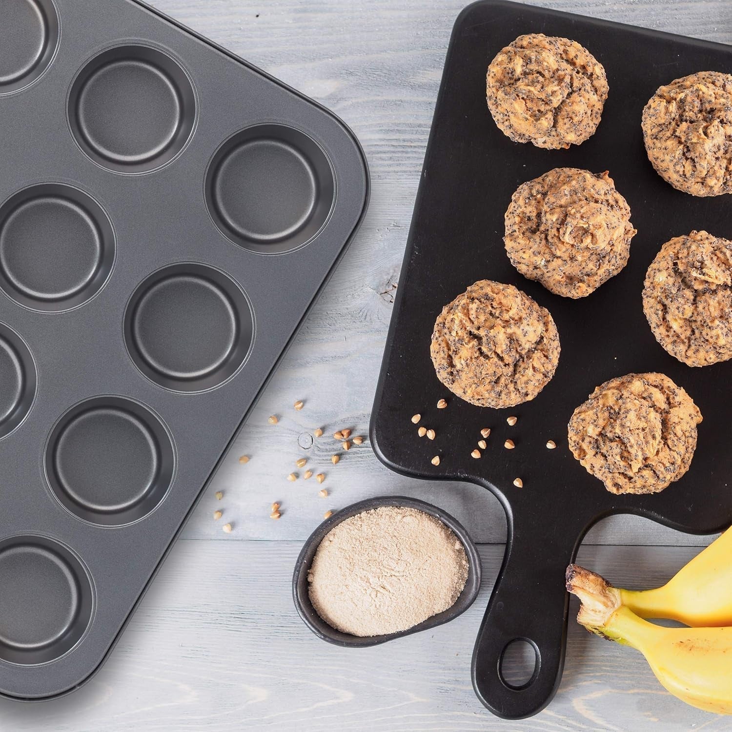 Relaxdays Muffinform, 2Er Set, 12Er Muffinbleche, Antihaftbeschichte, Carbonstahl, Muffins & Cupcakes, Ø 6,5 Cm, Tarwe, 10030825 Vormen en bakplaten Naty Shop