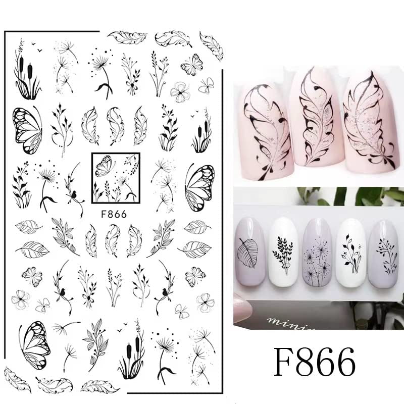 JMEOWIO Nagelsticker Blumen 10 Blatt Nagelaufkleber Selbstklebend Zwart Wit Blossom Nail Art Sticker Decoratie Nageldesign Zubehör