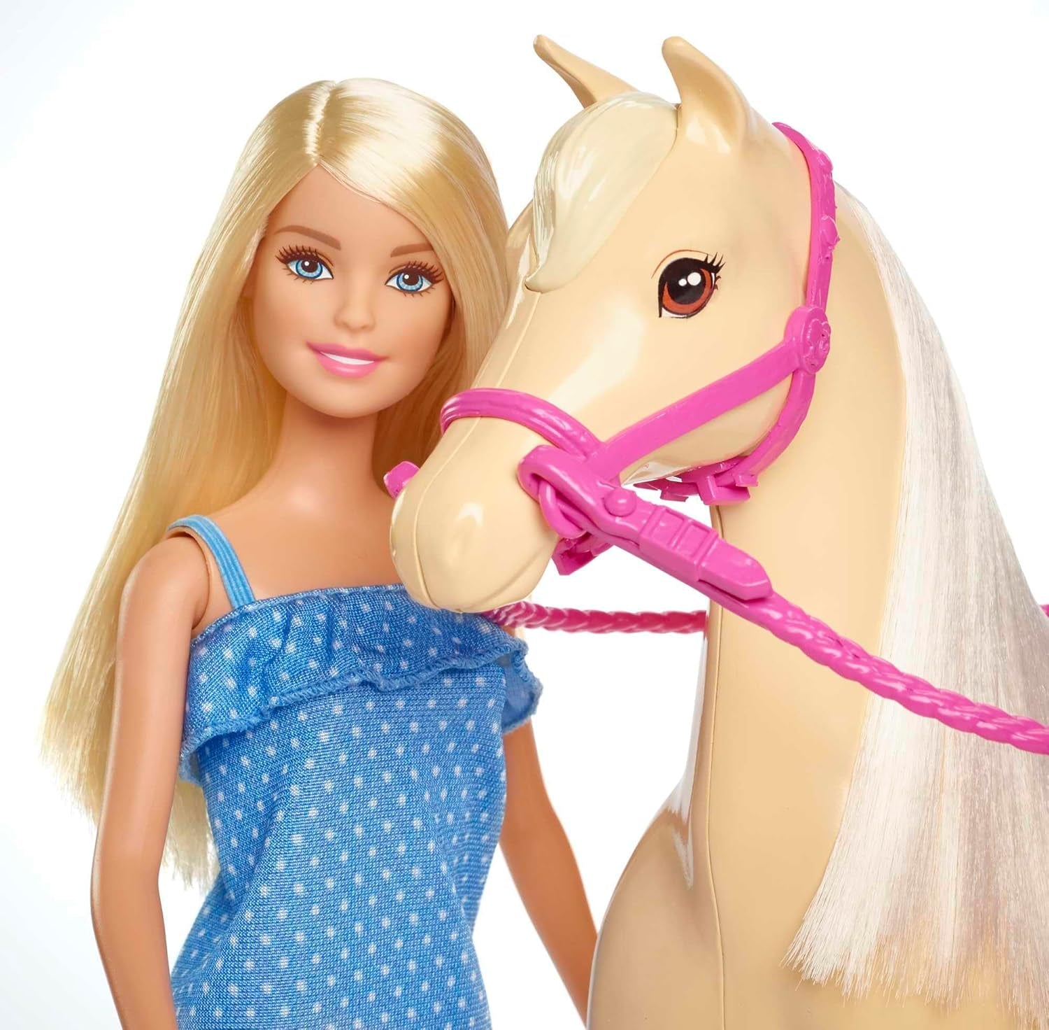 Barbie pop en paardenspeelgoed, rijaccessoires, inclusief 1 pop en 1 paard, geschikt als cadeau voor kinderen vanaf 3 jaar, FXH13