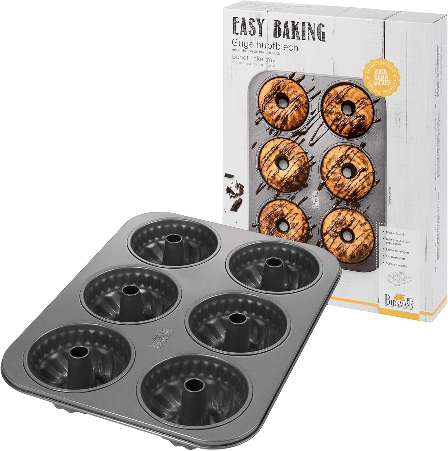 Birkmann, Easy Baking, Donutblech, Backform Für 6 Donuts, Mit Hochwertiger Antihaftbeschichtung, Ø 9 Cm, Mit Rezept, 881631 Vormen en bakplaten Naty Shop 6Er Gugelhupfform