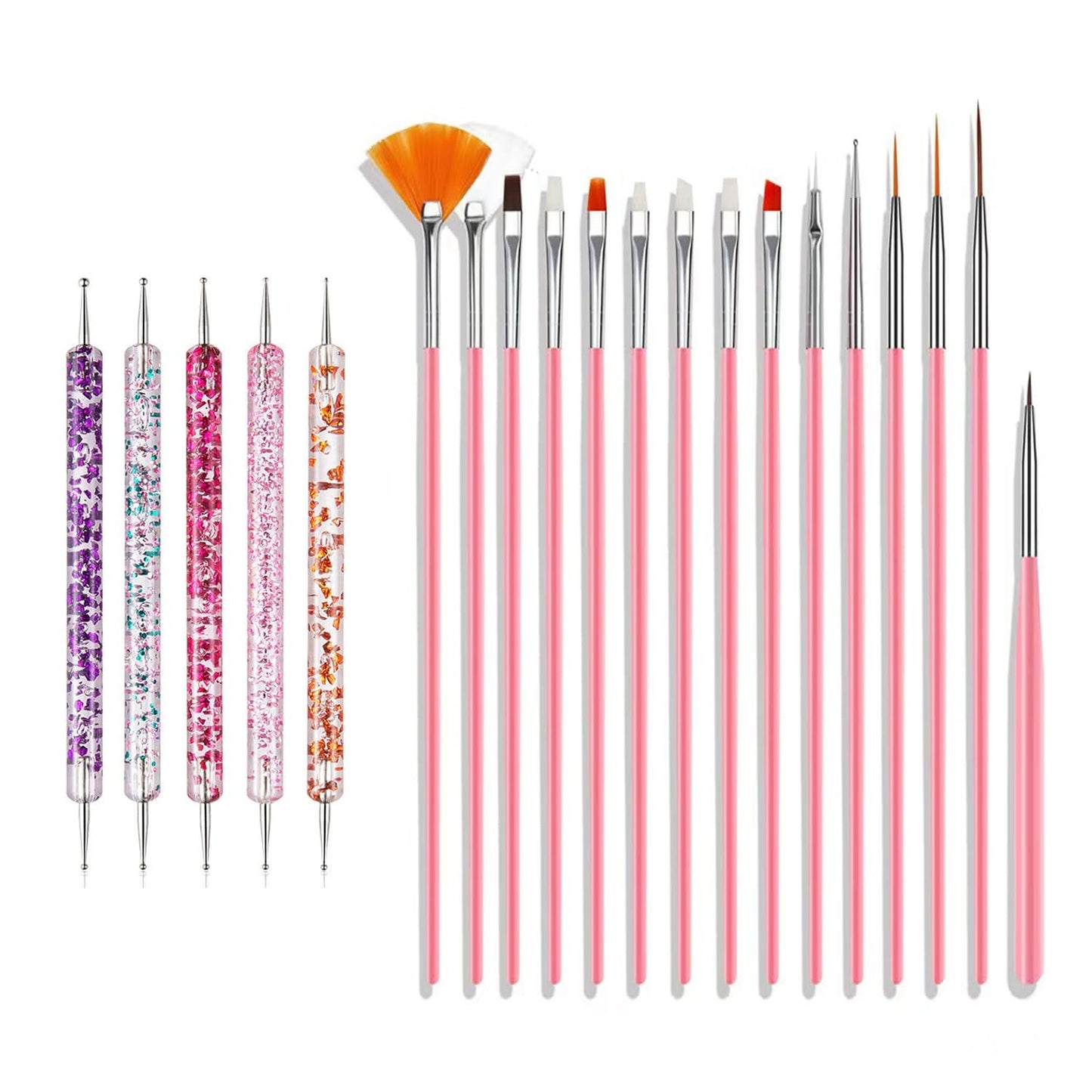 Nail Art Pinsel Set, 20-delige Nageldesign Malerei Pinsel, Professionelle Nail Art Design Pinsel, Nail Fine Liner Pinsel, Roze
