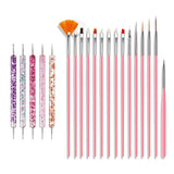 Nail Art Pinsel Set, 20-delige Nageldesign Malerei Pinsel, Professionelle Nail Art Design Pinsel, Nail Fine Liner Pinsel, Roze