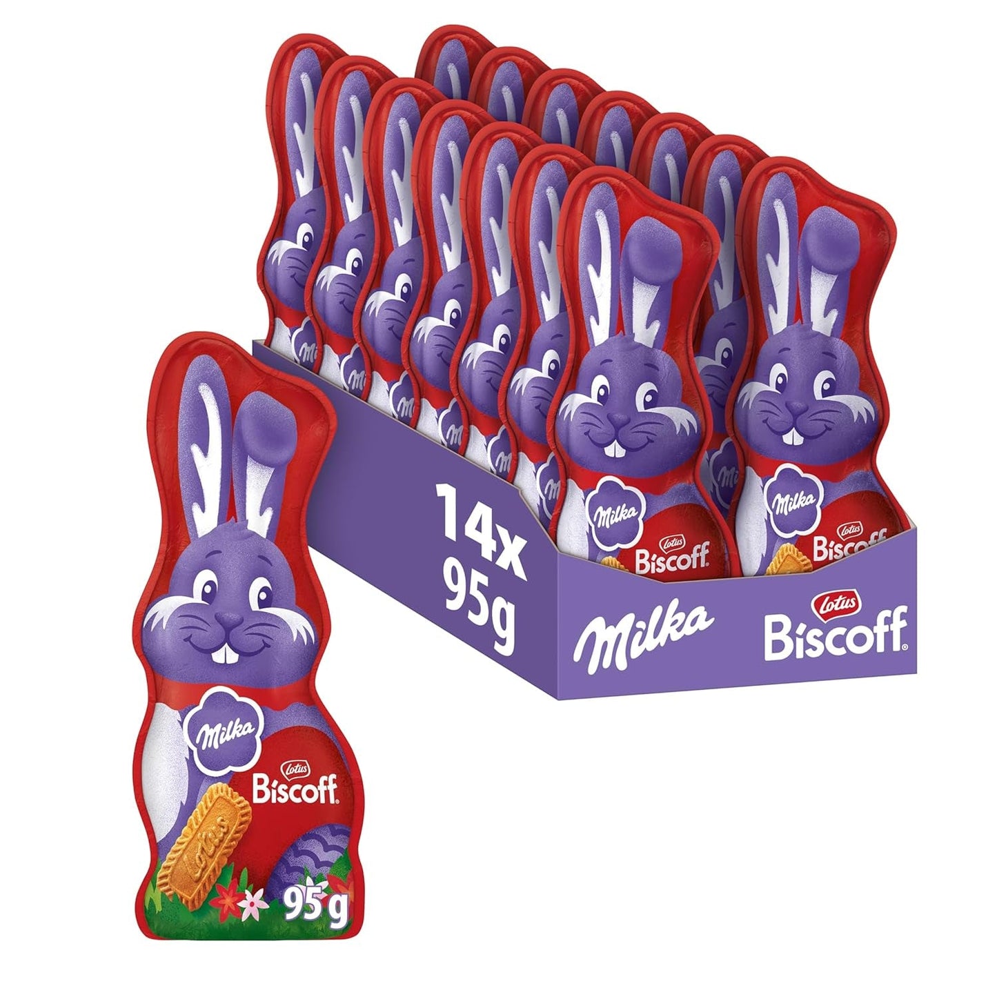 Milka Smiling Bunny Biscoff – delicate paashaas met chocolade en stukjes Lotus Biscoff koekjes – 95g