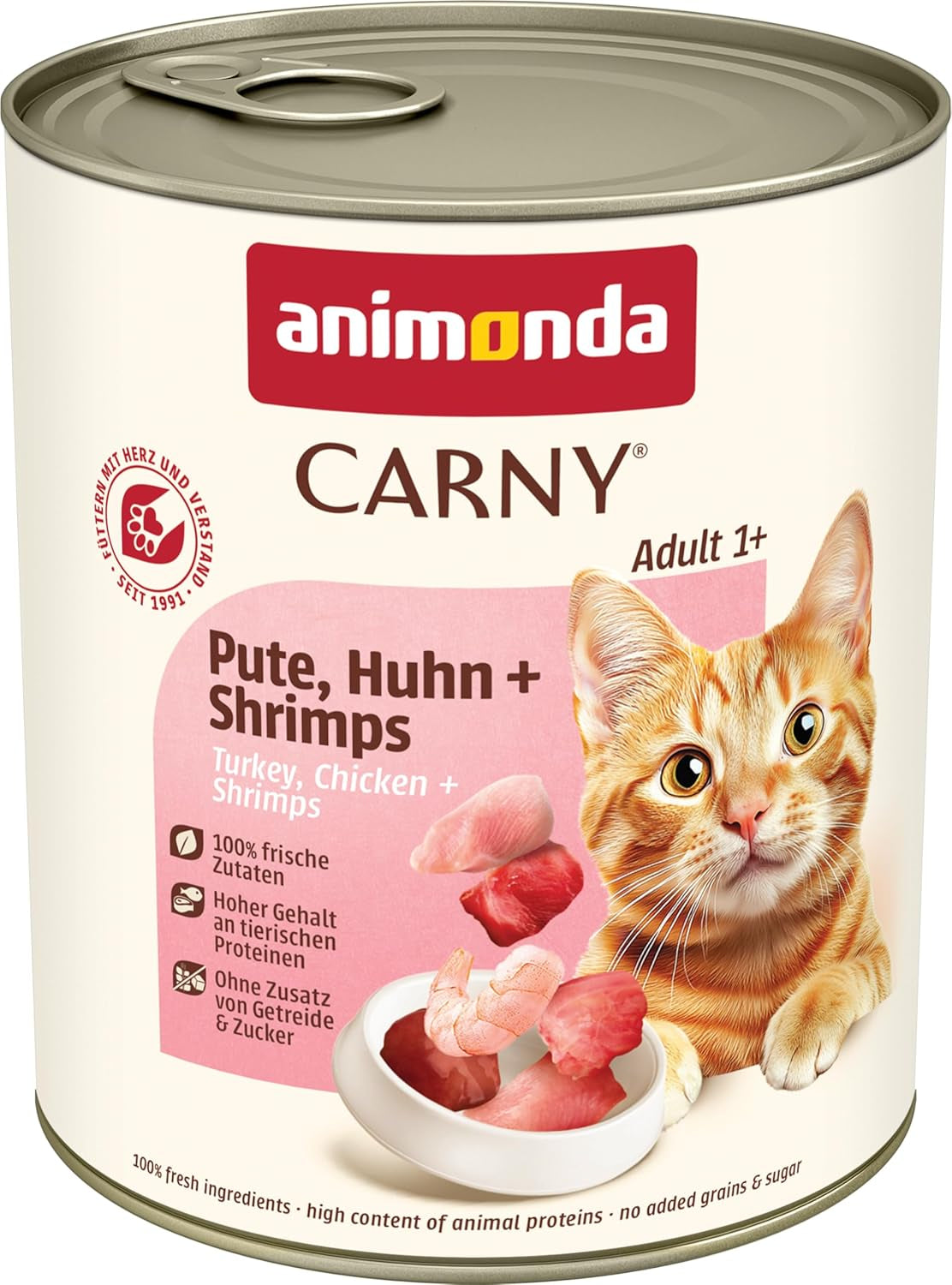 Animonda Carny kattennatvoer kalkoen + kip + garnalen (6 x 800 g), graanvrij, suikervrij natvoer met verse vleesingrediënten