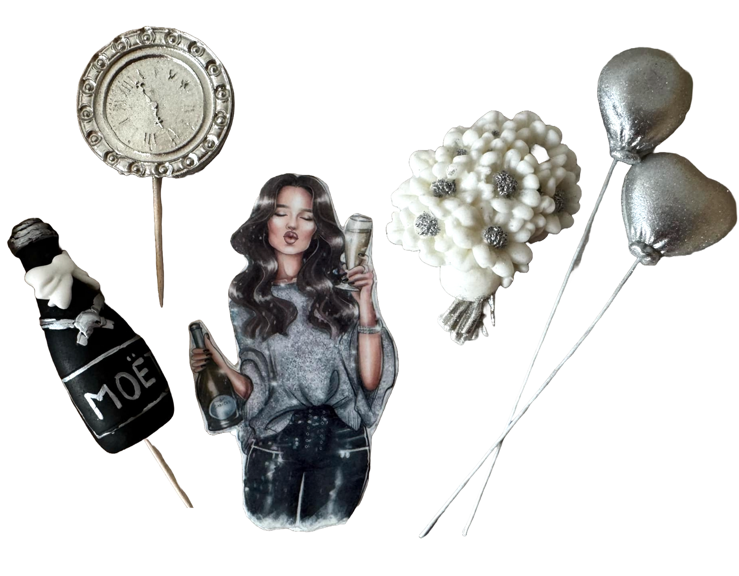 Set van 6 eetbare decoraties van suikerpasta, Beautiful Lady, Party Decorations van Naty Shop Sugar Paste