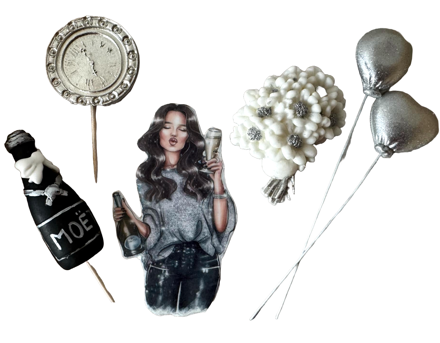 Set van 6 eetbare decoraties van suikerpasta, Beautiful Lady, Party Decorations van Naty Shop Sugar Paste