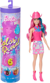 Barbie Kleuronthullingspop en accessoires met 6 verrassingen, Disco Star-serie met metallic glitter en van kleur veranderende bovenkant (stijlen kunnen variëren), JCP01, 32 cm