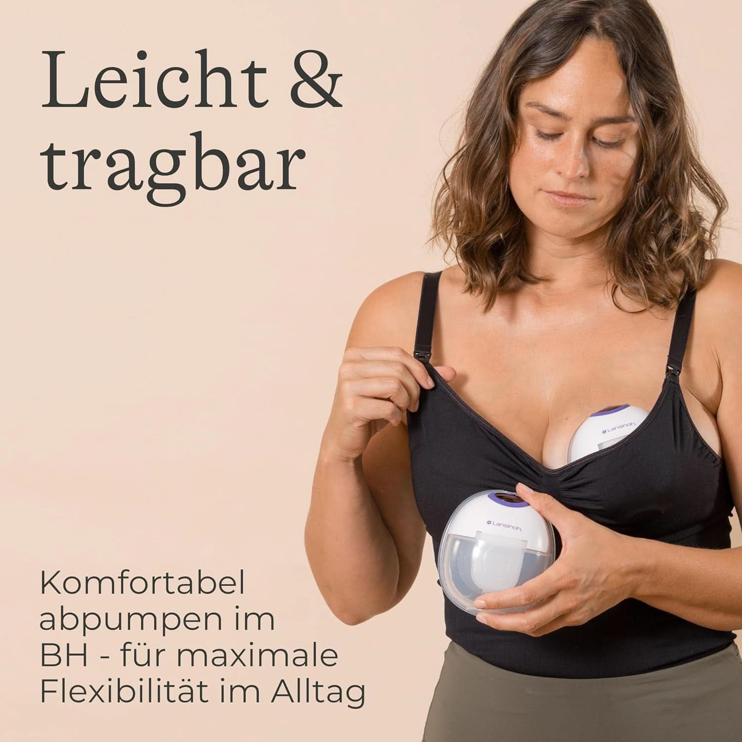 Lansinoh Tragbare Elektrische Doppelmilchpomp – Freihändig en Leise Abpumpen Ohne Kabel & Schläuche – Wiederaufladbarer Akku – Einfache Bedienung & Reinigung - Handsfree Accessoires Voeding en Borstvoeding Bebe Naty Shop