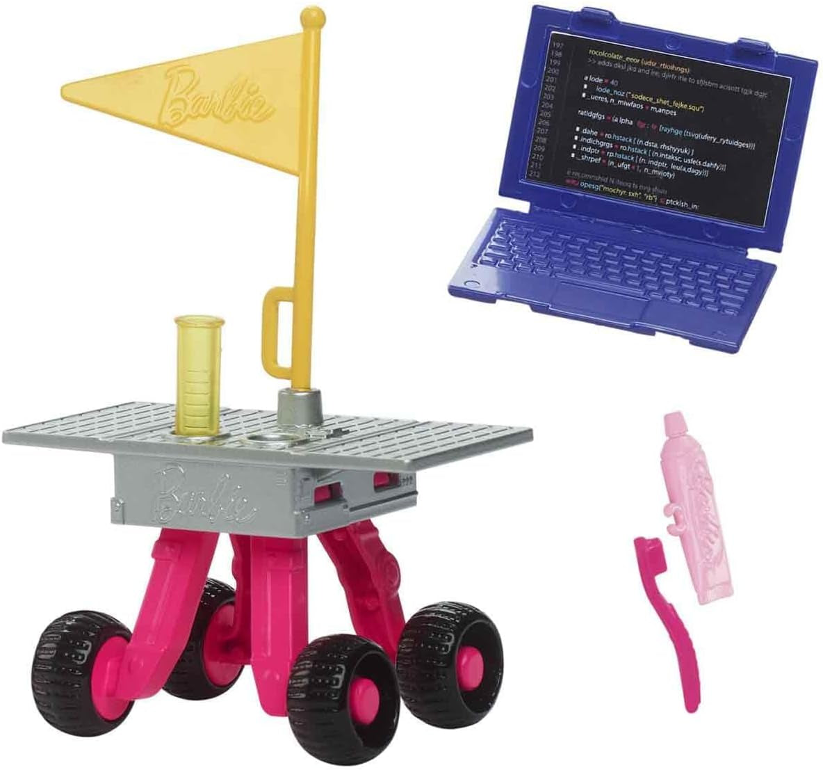 Barbie pop voor 65-jarig jubileum en 10 accessoires, astronautenset voor brunette pop, rover op wielen, ruimtehelm met aanpasbaar vizier en meer, HRG45 Naty Shop-poppen