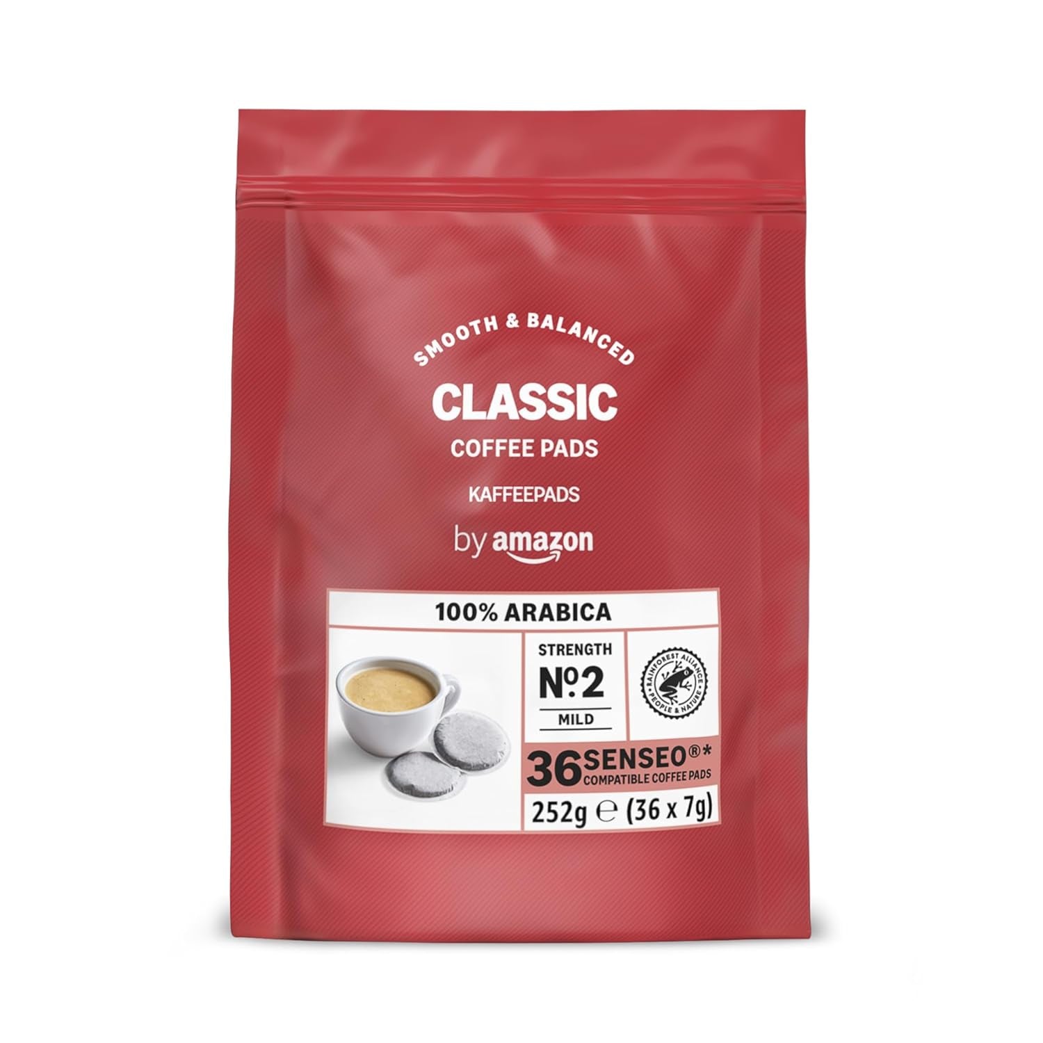 door Amazon Klassische Kaffeepads aus 100% Arabica, geeignet für Senseo-Maschinen, 36 Stück (1 Packung mit 36 ​​​​Stück) – Rainforest Alliance-zertifiziert