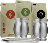 Mate Bio-theeservies ● 3 Mate-assortimenten + 2 dubbelwandige roestvrijstalen Mate-bekers + 2 bombilla's + zetinstructies (zwart)